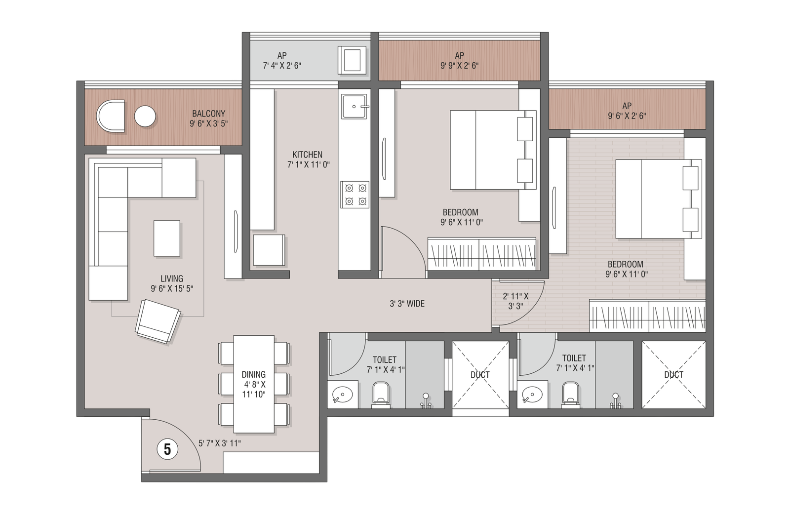 2 BHK Prime Floor Plan