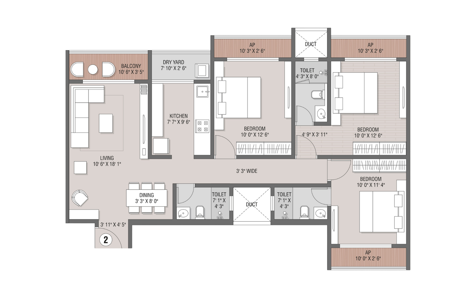 3 BHK Grande Floor Plan